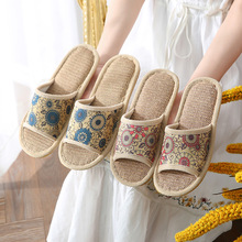 夏季家居卧室内厚底花布亚麻拖鞋女男情侣居家防滑耐磨家用布拖鞋