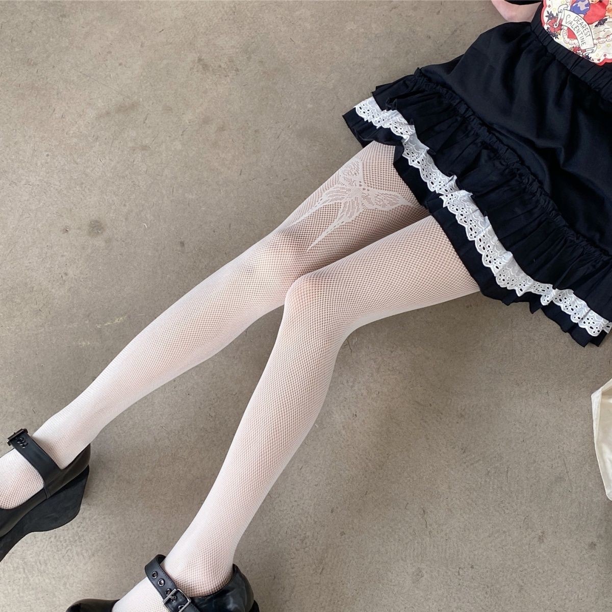 Black fishing net sexy JK black stockings women thin style spicy girl pure desire thigh butterfly tattoo pantyhose_voghion.com