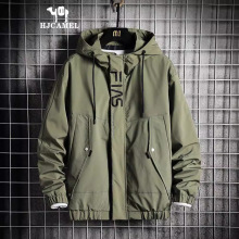 骆驼HJCAMEL 春秋季新款连帽夹克男宽松韩版潮流外套时尚工装青年