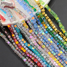 精品玻璃水晶方糖珠镀彩方珠通孔串珠 diy手链项链饰品散珠配件
