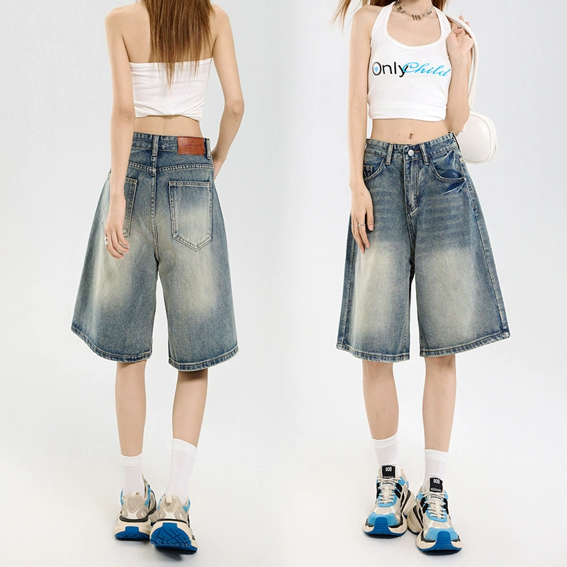 Spring summer trousers, denim skirt, shorts, high waist, loose straight fit