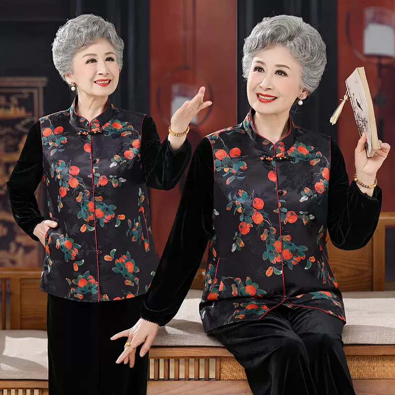 老太太马甲背心老人衣服老年人马夹中国风妈妈春装唐装外套上衣女