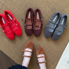 平底复古绒面玛丽珍单鞋女鞋子2025新款春秋季配裙子芭蕾舞晚晚鞋