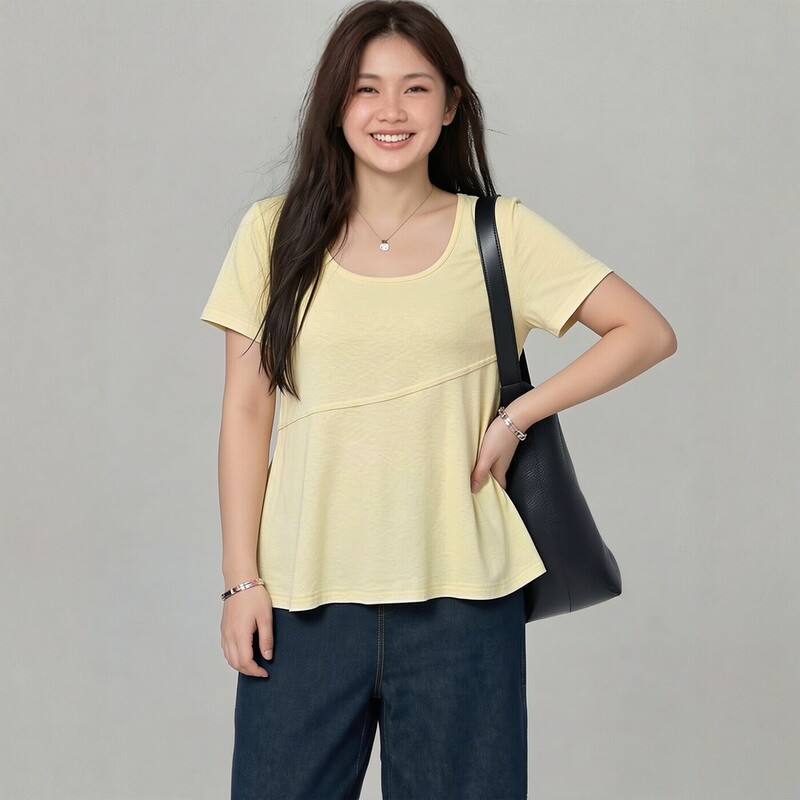 Plus-Size Women's Summer Clothing New Style, Loose Top That Covers the Belly, Round Neck, Regular Shoulder, Beautiful and Unique Knitted T-Shirt 3662