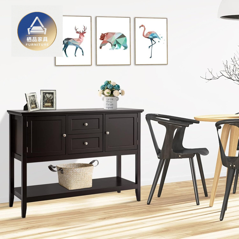 跨境热销板式带二门四抽深蓝色餐边柜开放式多功能收纳客厅小空间