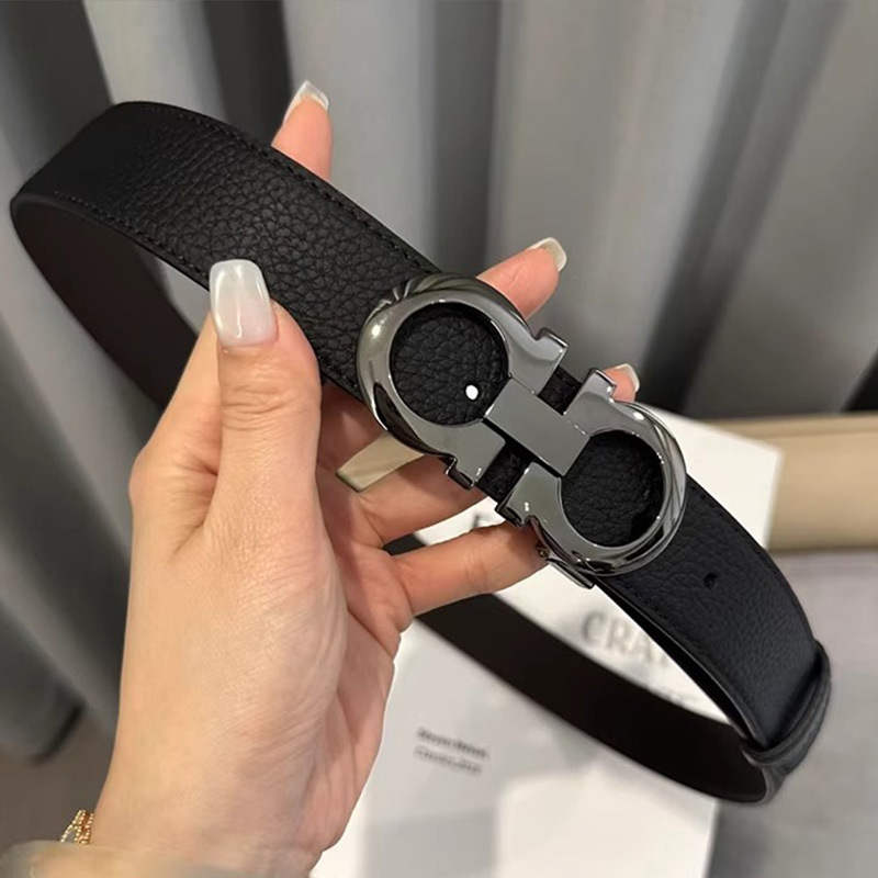 3.5宽双面用小牛皮高品质菲拉腰带男士真皮商务休闲经典8字扣皮带|undefined