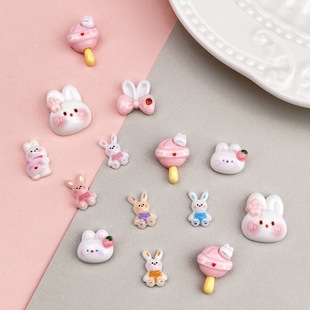 Resin Cartoon Nail Art Jewelry Three-dimensional Cute Rabbit Lollipop diy Hairstyle Nail Wear Armor Decoration