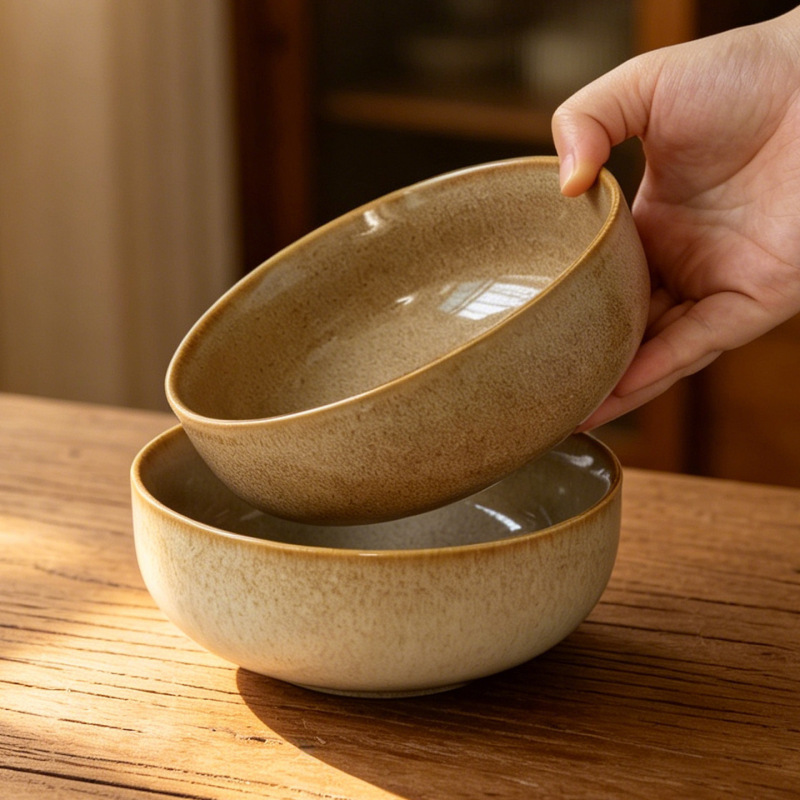 〖Boiled Vegetable Bowl〗Household Ceramic Noodle Bowl with Retro Reactive Glaze, Rice Bowl, Soup Bowl, Breakfast Bowl, Salad Bowl 〖Boiled Vegetable Bowl〗Household Ceramic Noodle Bowl with Retro Reactive Glaze, Rice Bowl, Soup Bowl, Breakfast Bowl, Salad Bowl