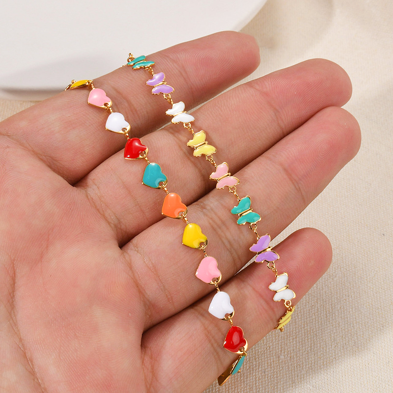 5g Weight PVD Coated Gold Plating Process PVD Coated Real Gold Plated Heart Shape 304 Stainless Steel Sweet Waterproof Non Tarnish 304 Stainless Steel Bracelets