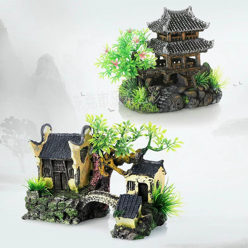 Резиновая аквариумная подставка декоративная, Yunhelou / Rock Garden House, 20 × 15 × 20 см, Декоративная хижина