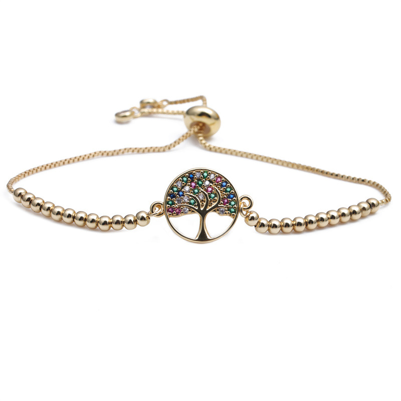 Fashion Micro Inlaid Zircon Lucky Tree Adjustable Pull Box Chain Star Copper Bracelet