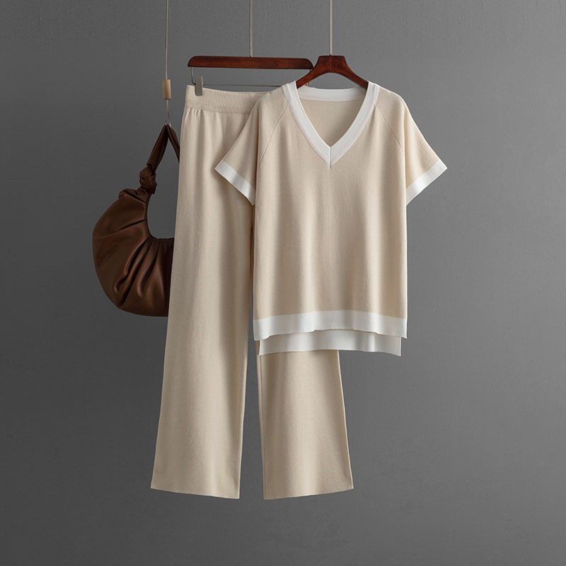 529g Weight Three-Quarter Sleeve Sleeve Length Ice Silk, Viscose fiber Fabric Type Leisure Suit Sets Type Casual, Indoor, Outdoor, Daily Occasion V Neck Neckline Contrast Binding Function Regular Fit Fit Type Color Block Pattern Summer, Spring Season Women's Gender Casual, Simple Style Style Casual Indoor Outdoor Women's Casual Simple Style Color Block Ice Silk Viscose Fiber Leisure Suit Pants Sets 8