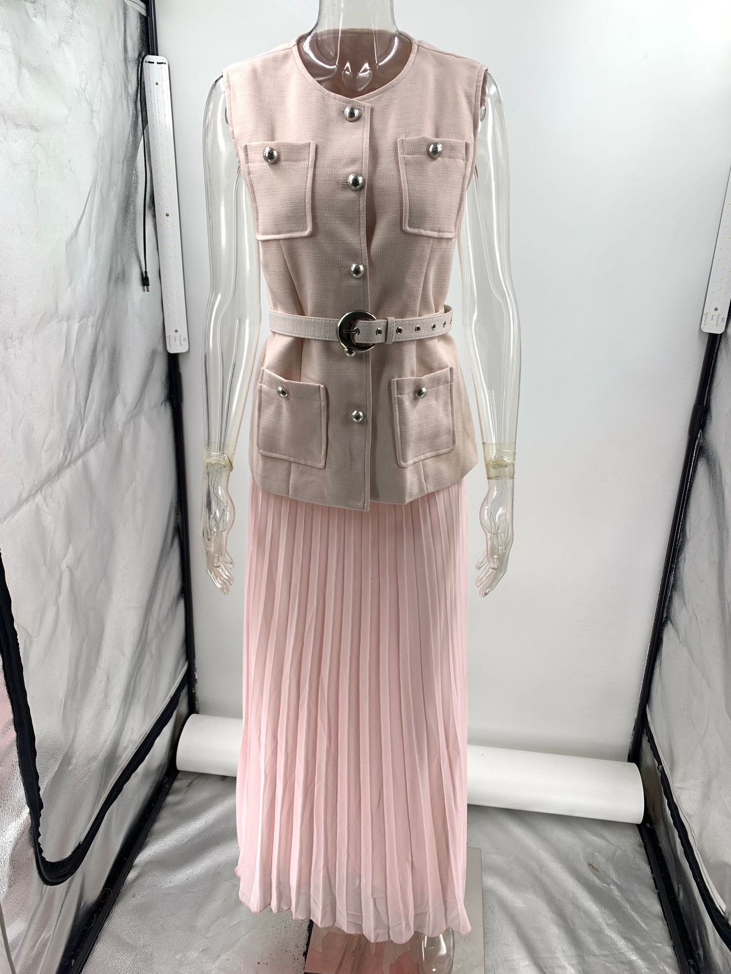 2 Pieces Set Quantity Holiday Date Tea Party Women's Elegant Solid Color Polyester Skirt Co-ord Set Skirt Sets