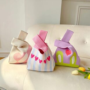 Knitted handheld purse to go out, fashionable organizer bag, set, new collection, Korean style