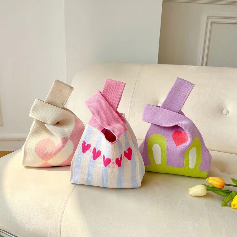 Knitted Bag Portable Tote Bag New Style Women's Out Fashion Portable Storage Bag Korean Knitted Bag Hand Gift Bag
