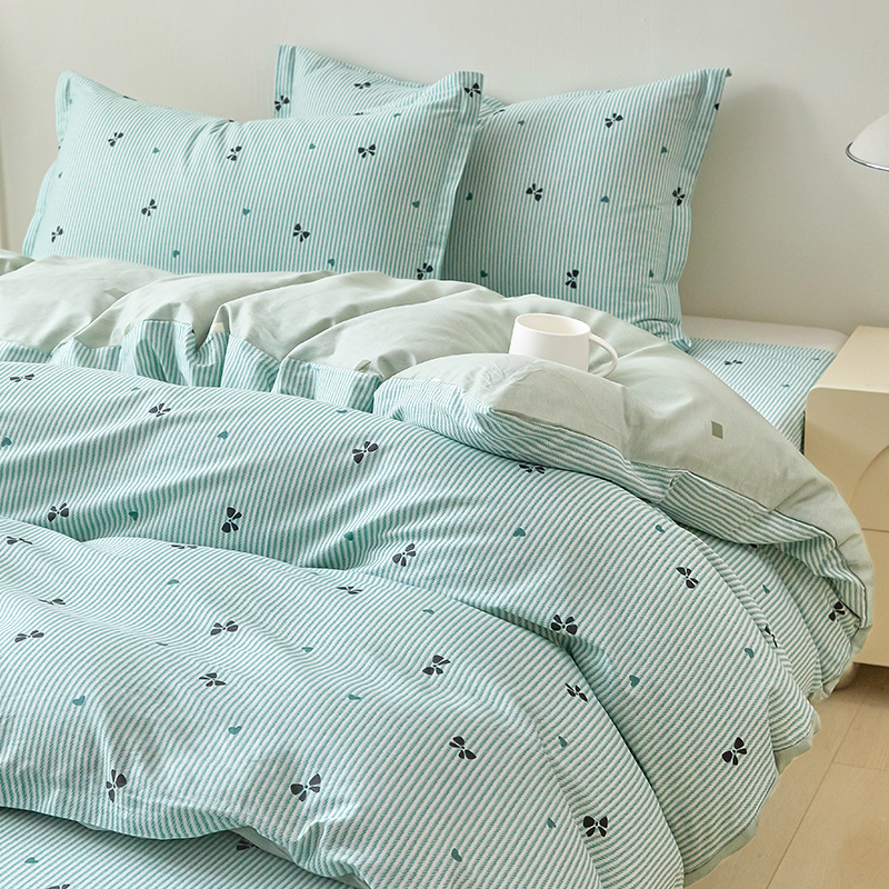 2025 nuevo traje de cuatro piezas de cama de algodón pequeño y fresco algodón de invierno funda de edredón sábana sábana ropa de cama de dormitorio juego de cama