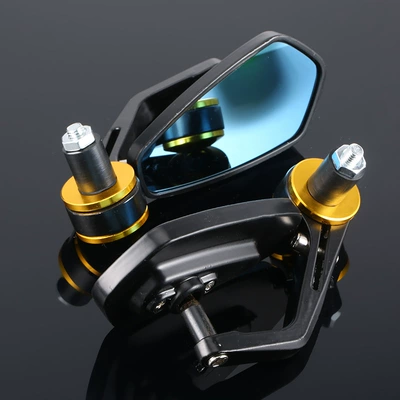 Rotatable Blue Mirror, Motorcycle Handle Cover - 5003-gold-finish
