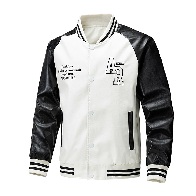 Transfronterizos de moda de gran tamaño, abrigo de cuello vertical, comercio exterior ocio, primavera y otoño, nuevo tipo suelto de chaqueta de cuero de locomotora de hombre