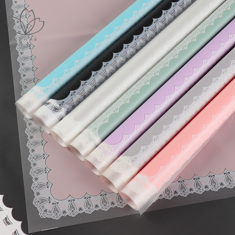 厂家蕾丝边框韩素纸柔光纸 加厚雾面纸/防水包花纸 鲜花束玻璃纸