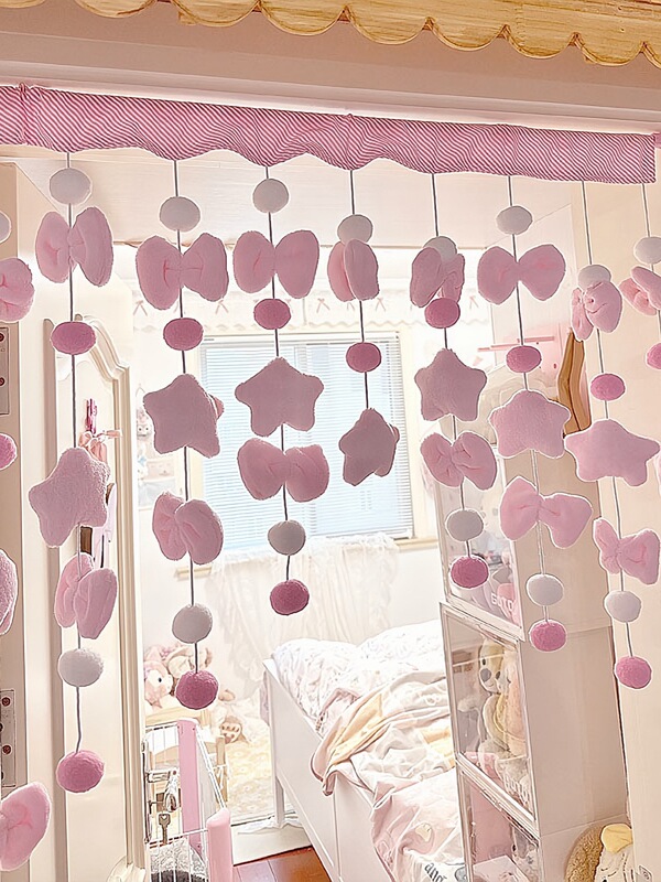 Girly Bedroom Door Curtain Partition Curtain Living Room Door Decoration Hanging Curtain Accessories No-Drill Girls' Children's Room Hanging Curtain