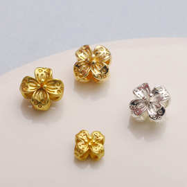 14K18K银铸铜包金哑金保色双面通孔四叶花吊坠手工diy饰品吊饰