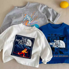 Pure cotton men and women children's T-shirt long-sleeved 2025 trendy brand cartoon casual versatile children's clothing base top spring and autumn