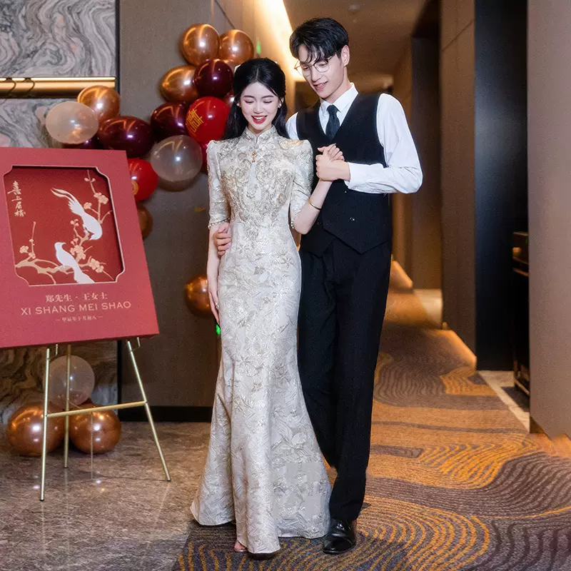 敬酒服2026年新款新娘春季长款中式订婚旗袍礼服高级感鱼尾连衣裙