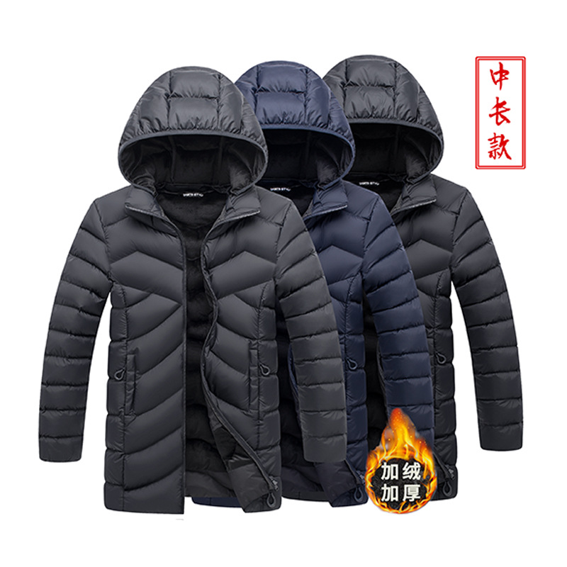 Amazon transfronterizo Abrigo acolchado de algodón de longitud media para hombres Abrigo acolchado de algodón desmontable con Capucha forrada de lana Abrigo acolchado de algodón cálido abrigo de algodón acolchado comercio exterior