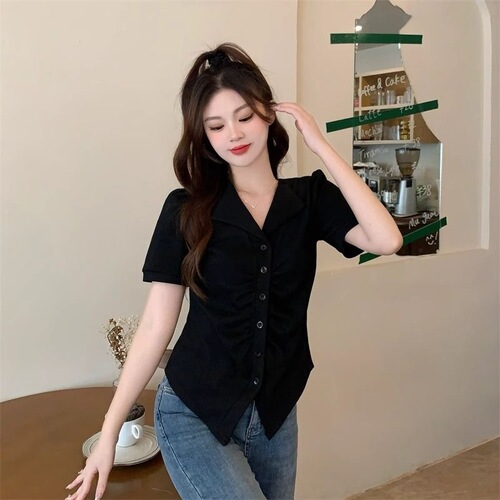 Large size French short-sleeved shirt, women's summer new style, shoulder-shouldered T-shirt, fat and skin-covering pink top, jin