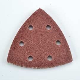 跨境货源抛光打磨红砂拉绒片93MM三角6孔自粘式木工氧化铝砂纸