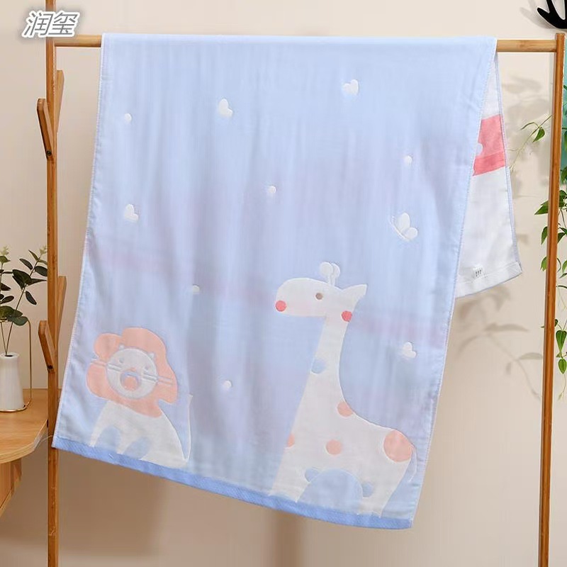 Runxi children's cartoon bath towel four-layer cotton soft gauze absorbent men's and women's rectangular bath towel 70*140