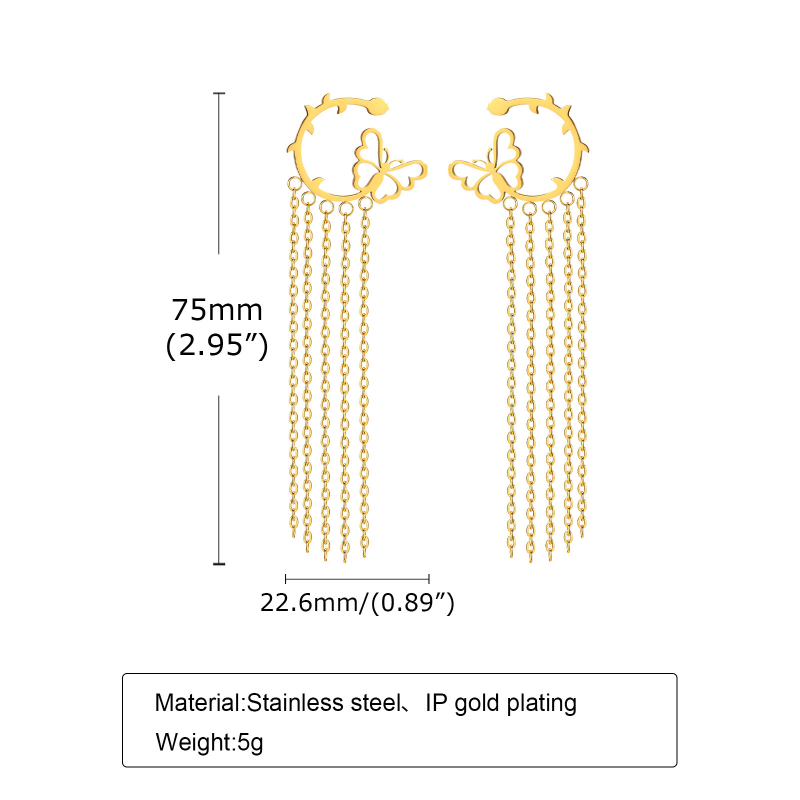 1 Pair Retro Tassel Solid Color Stainless Steel Plating Drop Earrings display picture 2