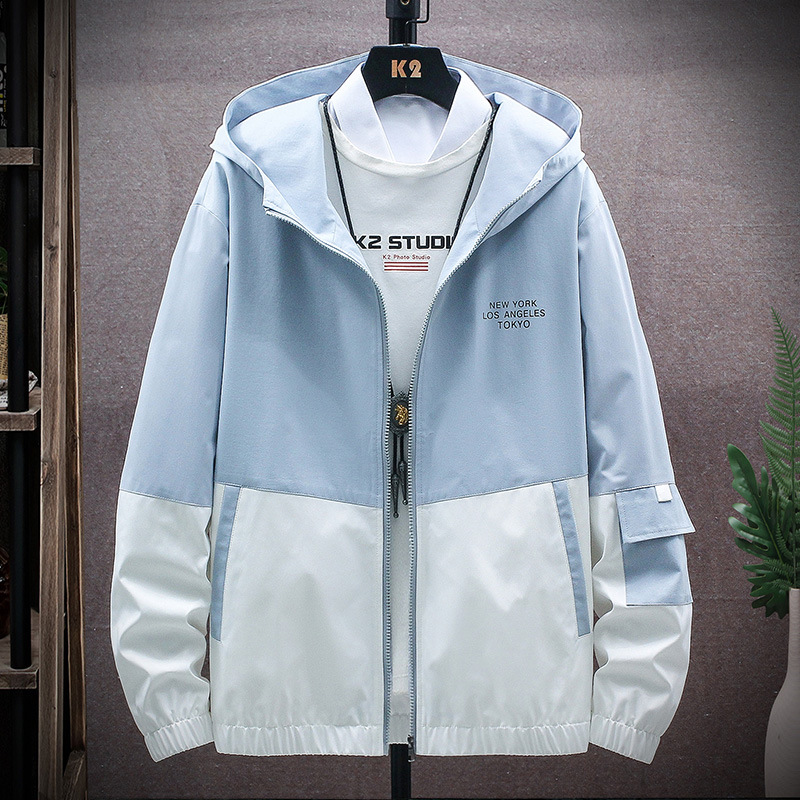 Chaqueta transfronteriza de primavera y otoño de estilo coreano de moda slim-fit chaqueta a juego de color de estilo coreano chaqueta con capucha para niños de moda al por mayor