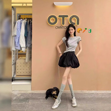 法式复古蓬蓬感褶皱花苞半身裙女2025夏季新款休闲泡泡灯笼裙短裙