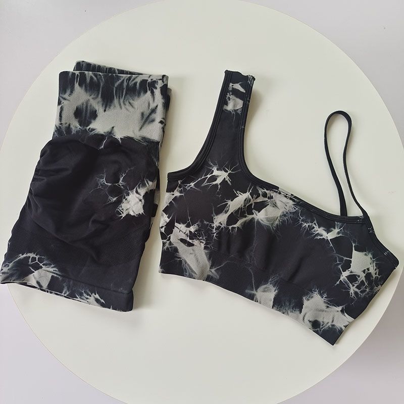 Cintura alta, cadera, melocotón, traje de teñido anudado deportivo, traje de yoga de hombro inclinado a prueba de golpes para mujer