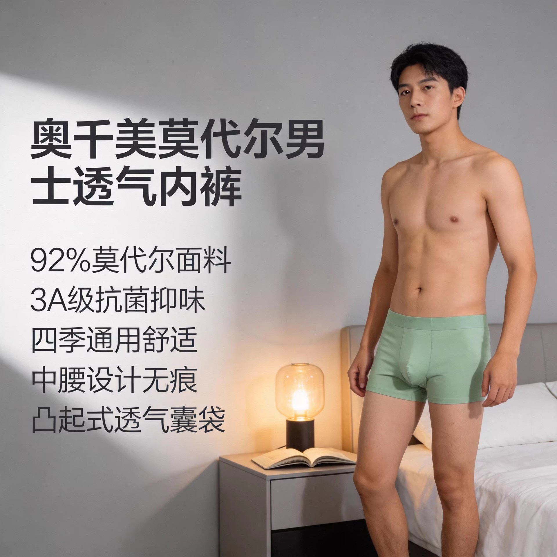 男内裤囊袋四角裤莫代尔中腰大码无痕透气平角裤男士内裤透气抗菌