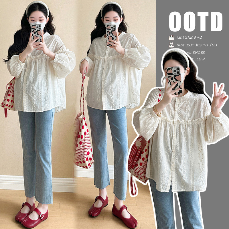 Pregnant women's clothing autumn clothing sweet age-reducing embroidered long sleeve top 2025 new autumn pregnancy shirt spring and autumn shirt autumn Pregnant women's clothing autumn clothing sweet age-reducing embroidered long sleeve top 2025 new autumn pregnancy shirt spring and autumn shirt autumn