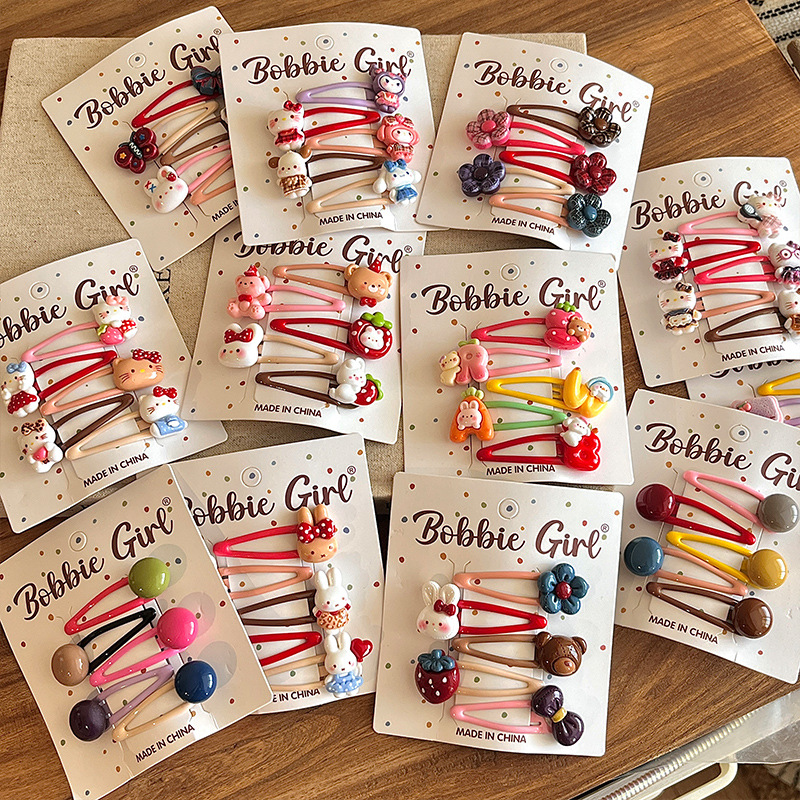 Japanese and Korean Cute Candy-Colored Children's Bb Clips with Colorful Cartoon Flowers Side Bangs Clips for Girls and Baby Hairpins Hair Accessories