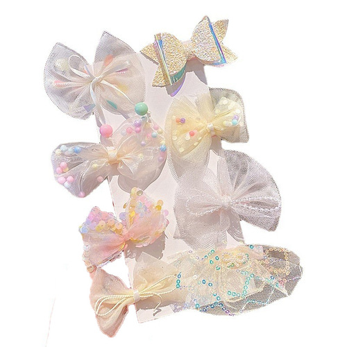 New children bowknot hairpin south Korean girls gauze pearl cloth art card  headdress cute little girl