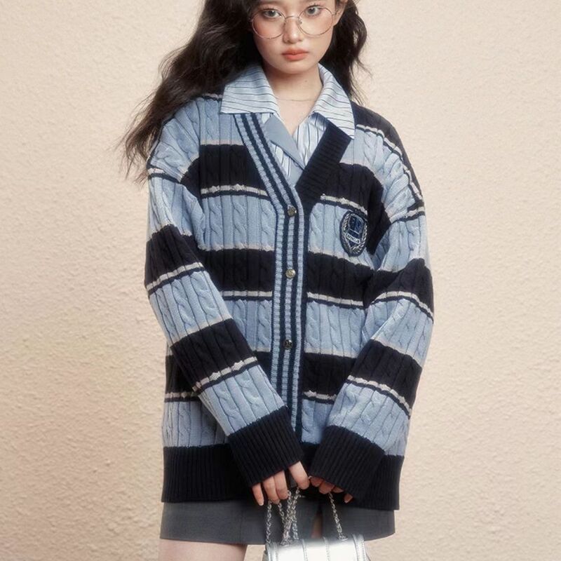 Harry Potter Co-Branded Jk Sweater Cardigan Jacket for Women with Contrasting Color Heavy Industry Twist Autumn and Winter New Preppy Style Loose