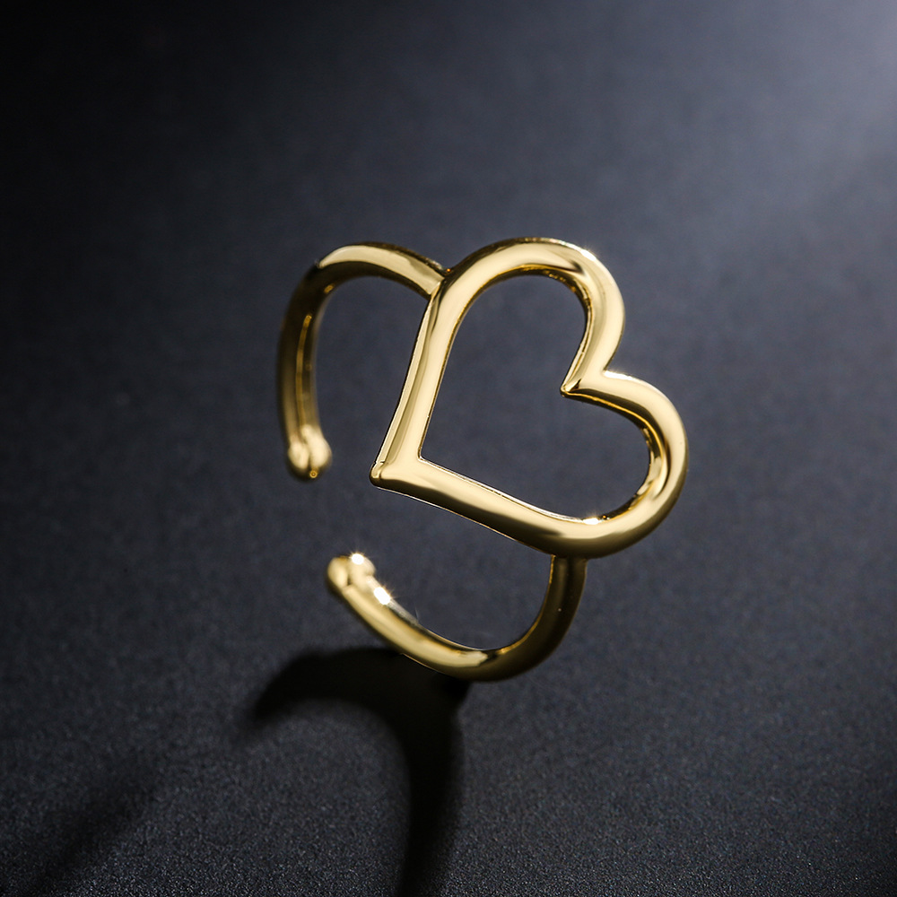 Fashion Copper 18k Gold Zircon Heart Geometric Open Ring Female Wholesale display picture 2