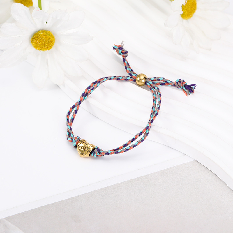Woven Chain Chain Type Retro Love Heart Shape 304 Stainless Steel Rope Woven Chain String Bracelets Wholesale