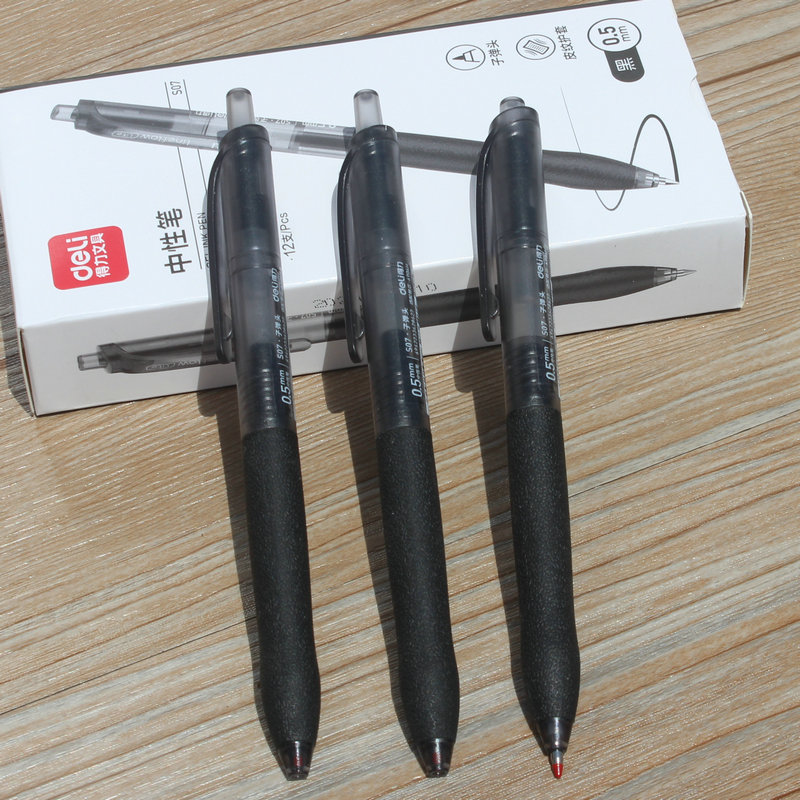 델리 S07 젠 부드러운 프레스 젤 펜 0.5mm 총알 학생 사무실 쓰기 사인 펜 검은 물 펜