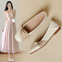 ZHR珍珠浅口单鞋平底女鞋2024新款软底轻便玛丽珍皮鞋伴娘豆豆鞋