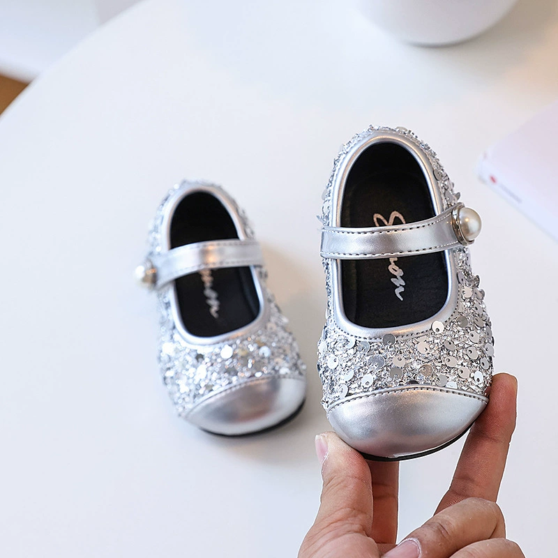 Demi-season nail sequins for princess, children's sports shoes for leather shoes, footwear, trend of season, new collection, soft sole