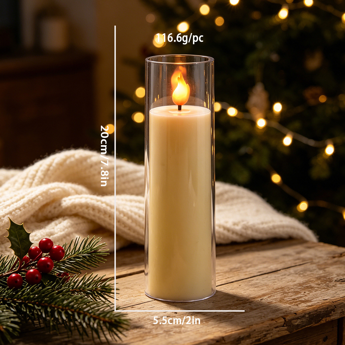 Vela acrílica popular de Amazon, vela electrónica LED transfronteriza con taza, ambiente de llama simulada parpadeante.