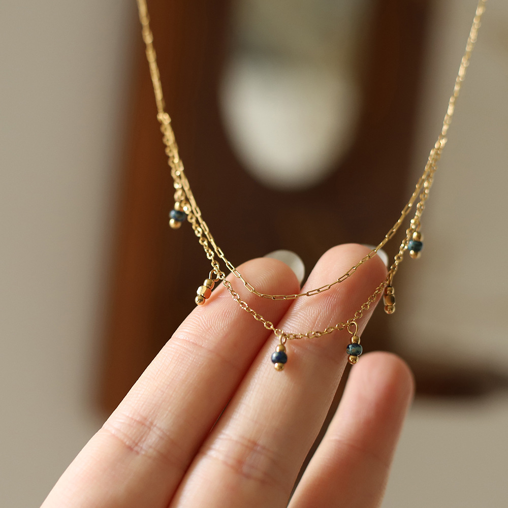 Blue Beads Handmade Stainless Steel Necklace