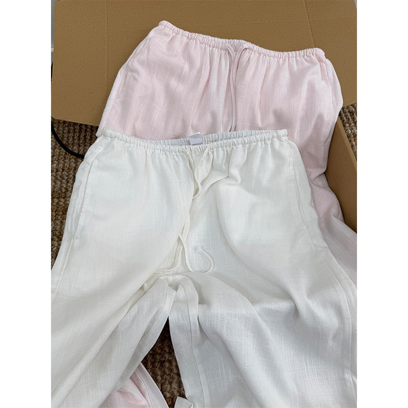 Ins Casual Style High-Waisted Lace-Up Linen Wide-Leg Pants for Women Summer 2026 New Style Slimming Look and Relaxed Home Pants Ins Casual Style High-Waisted Lace-Up Linen Wide-Leg Pants for Women Summer 2026 New Style Slimming Look and Relaxed Home Pants