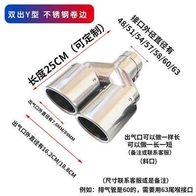 Carbon Fiber Tail Pipe Car: Exhaust pipe - double-y-shaped-stainless-steel-curled-air-outlet-7689-original-parking-space-replacement