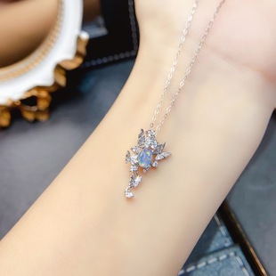 New natural opal pendant S925 silver inlaid main stone 4*6mm Joker net red explosions women's jewelry wholesale